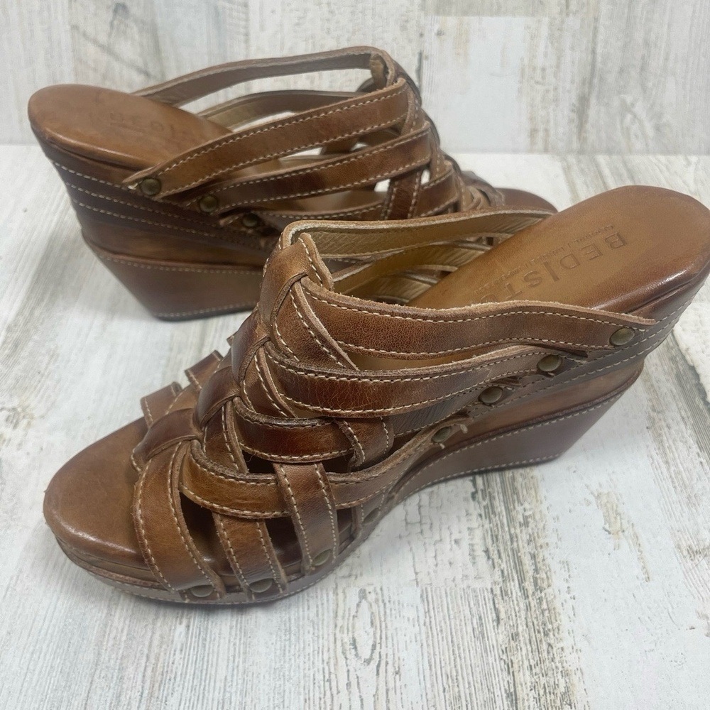 Bed Stu Brown Woven Leather Josie Wedge Sandals 7.5 - Picture 5 of 10